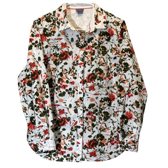 Laura Scott Tops - Women Orange | Green Floral Shirt Size: PL
